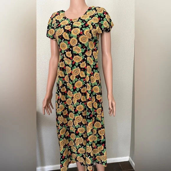 Vintage Sunflower Print Maxi Dress - 90s Y2K modest Women small - Picture 1 of 8